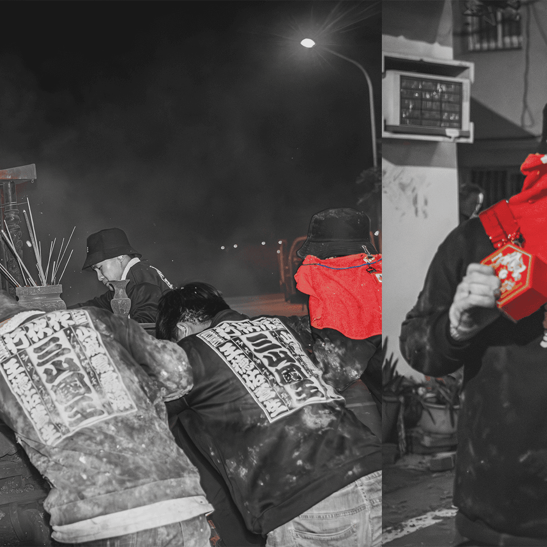 夜間遶境,轎班合力扛轎